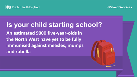 New estimates show 9,000 five yr olds in the North West have yet to be fully immunised against MMR